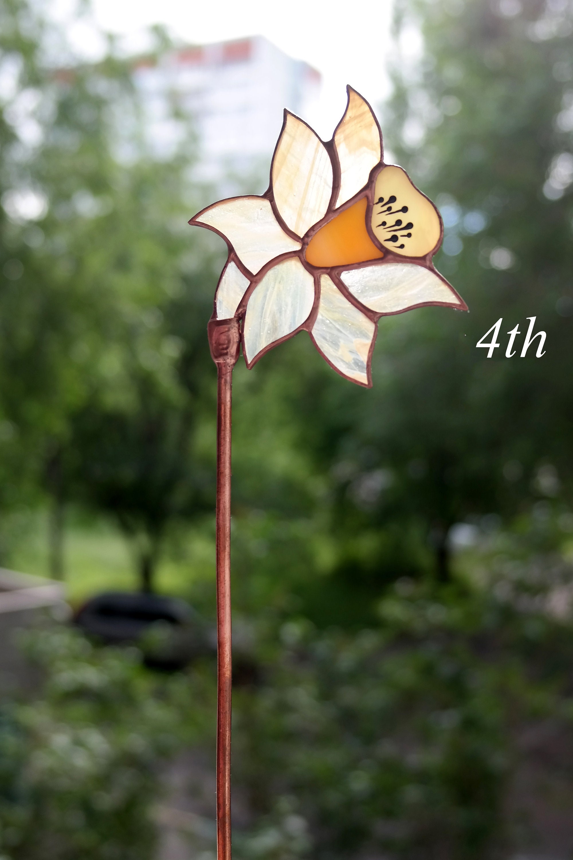 Stained glass daffodil flower stake Stained glass narcissus Etsy