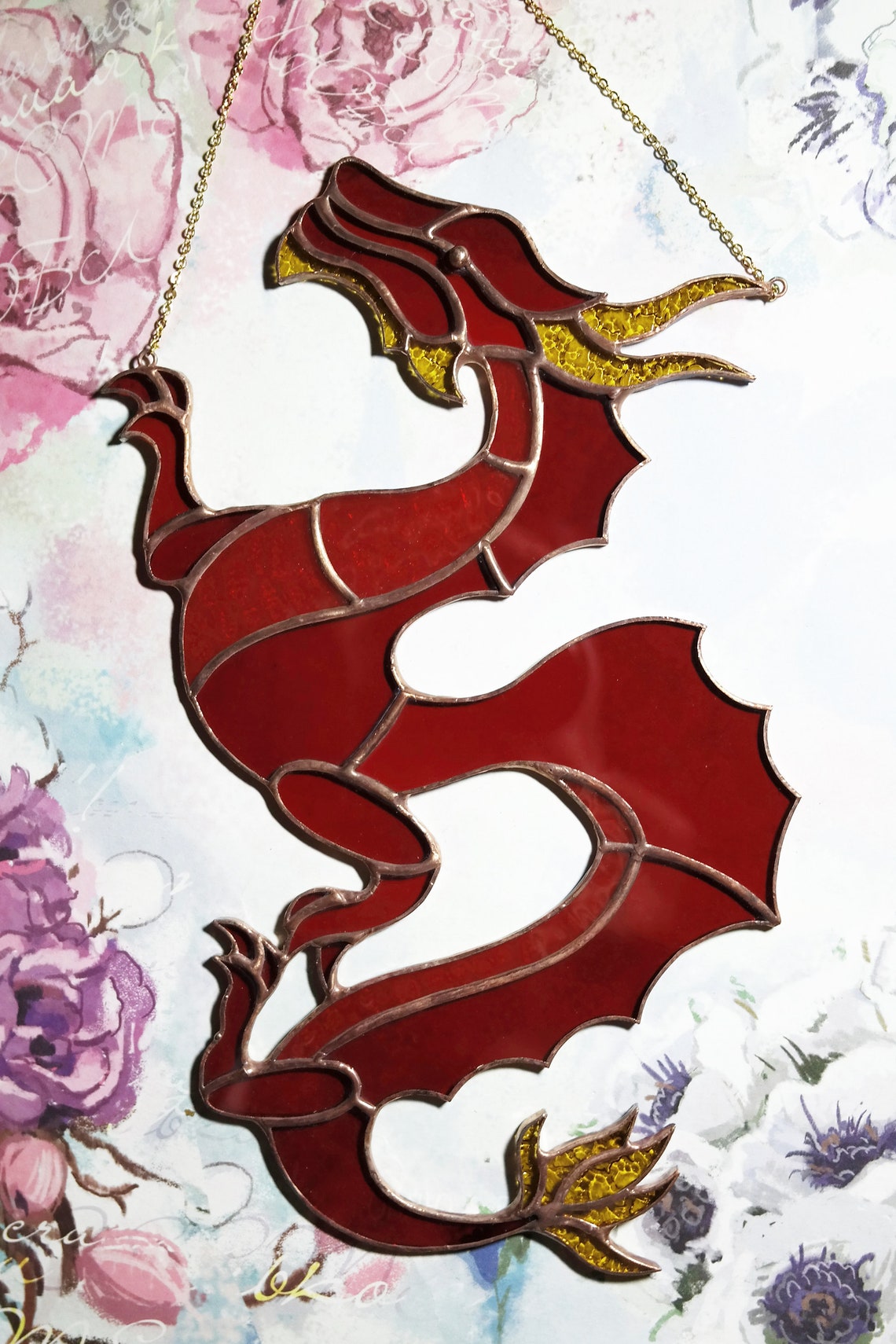 Red dragon suncatcher Stained glass chinese dragon suncatcher Etsy