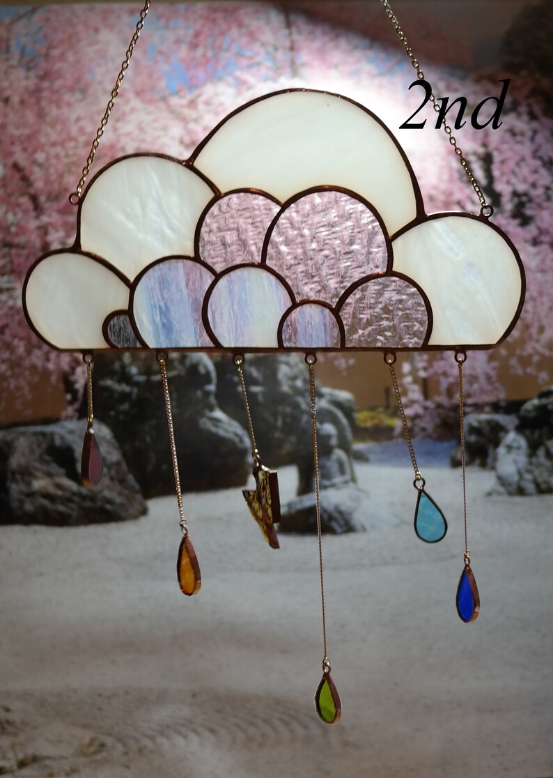 Stained glass rainbow cloud suncatcher Stained glass cloud Etsy