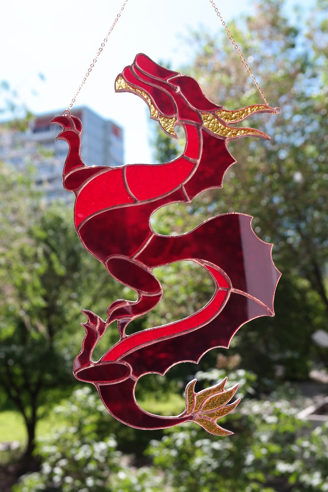 Red dragon suncatcher Stained glass chinese dragon suncatcher | Etsy