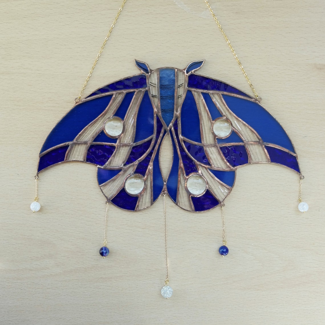 Stained glass luna moth suncatcher Stained glass blue Etsy