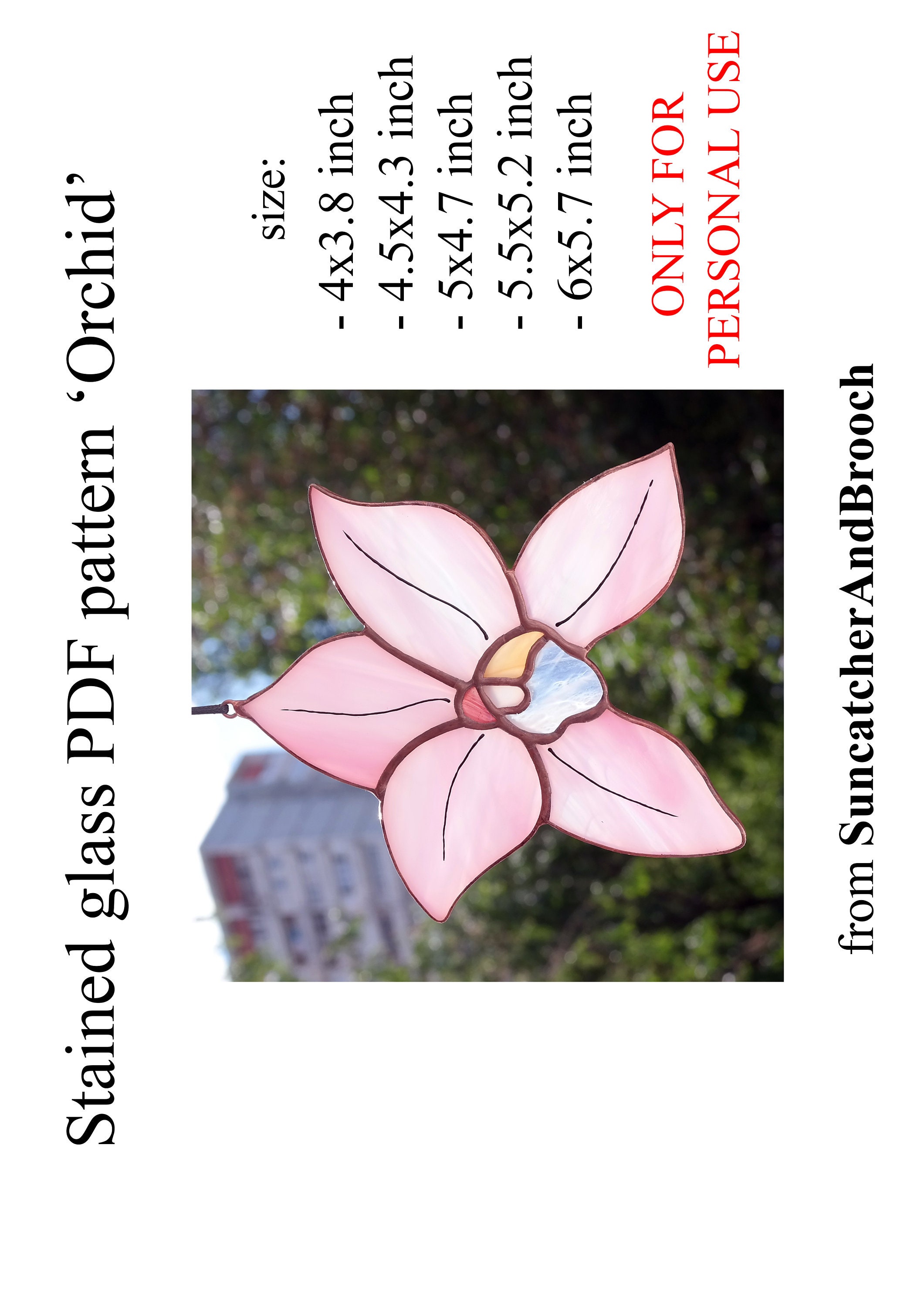 Stained glass orchid PATTERN PDF pink flower pattern Stained | Etsy