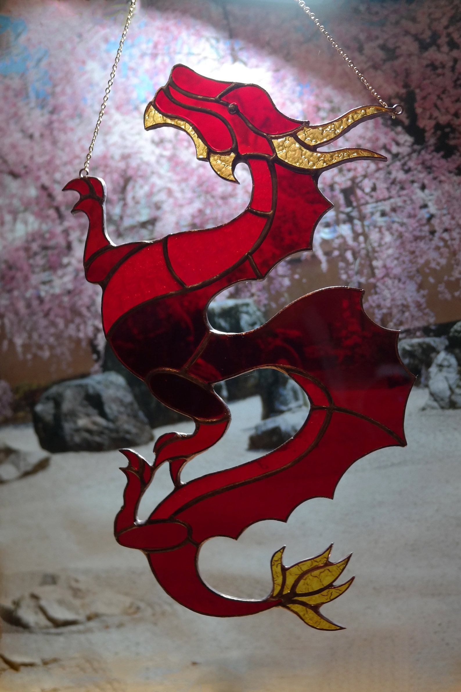 Red dragon suncatcher Stained glass chinese dragon suncatcher Etsy