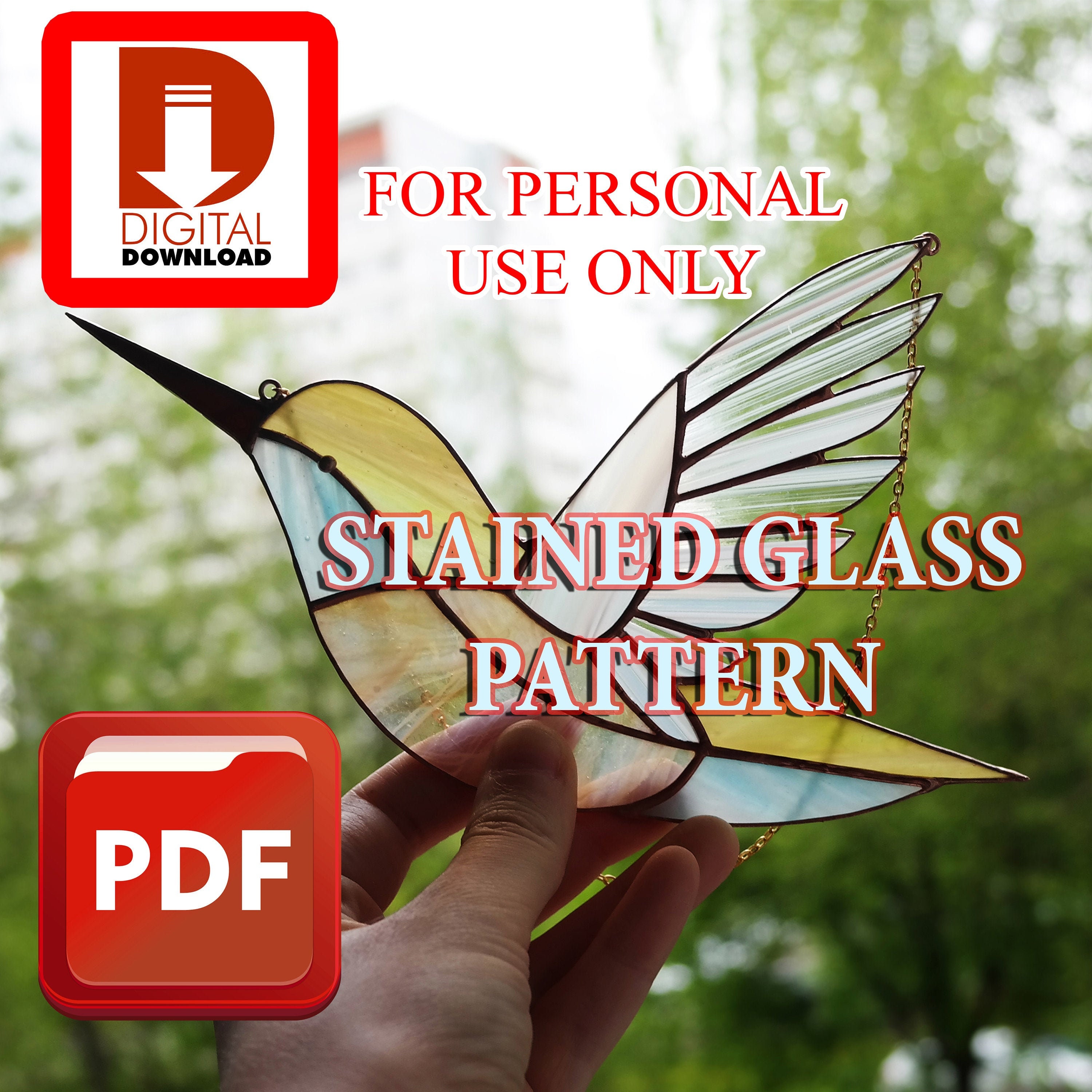 PDF PATTERN Stained glass hummingbird pattern Stained glass | Etsy