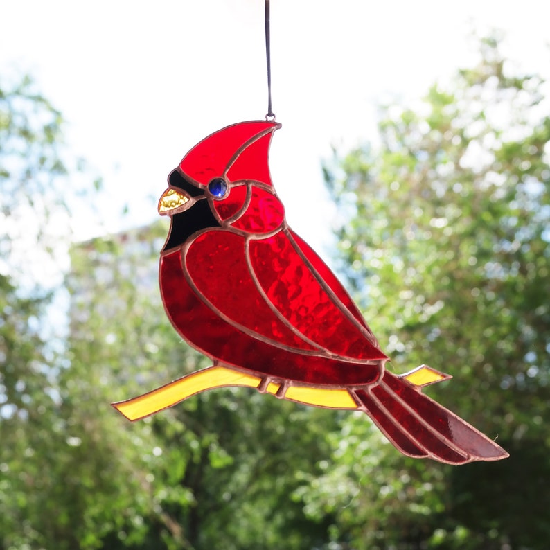 Stained glass cardinal ornament suncatcher Stained glass bird Etsy