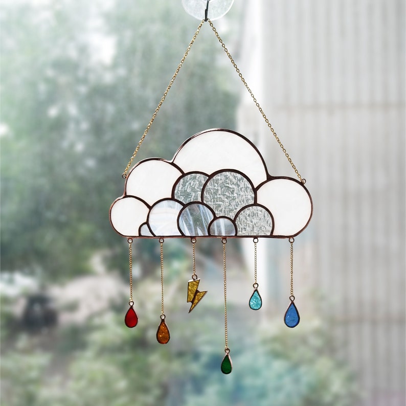 Stained Glass Rainbow Cloud Suncatcher Stained Glass Cloud Etsy