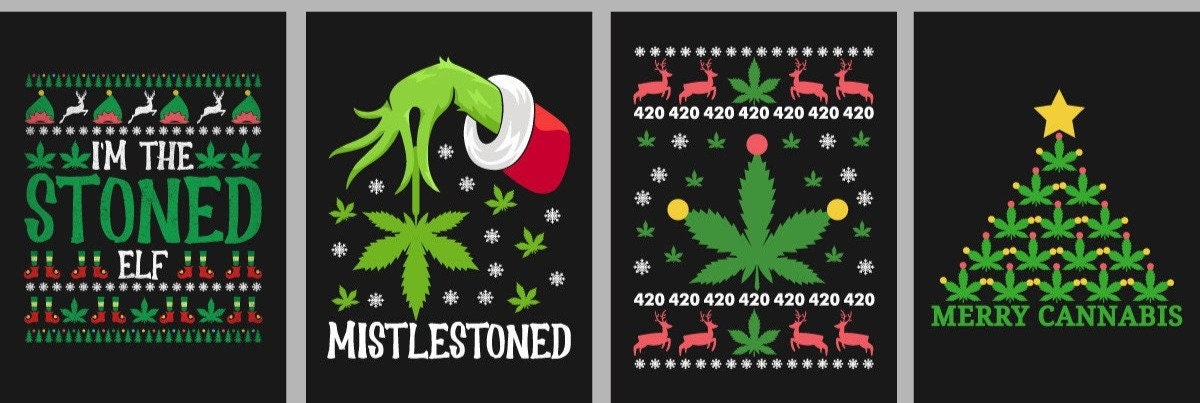 Arbre de Noël feuille de cannabis et marijuana Ugly Christmas Sweatshirt 