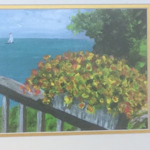 From my original oil, “Deck Flowers, Leetes Island”, a Fine Art 8x10 print double matted to 11x14 in off white, gold.Guilford,Ct.
