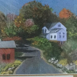 Fine Art offering of Connecticut Shoreline Art, double matted print with gold inner mat, “Red Barn at Leetes Island”, matted to 16” by 20”
