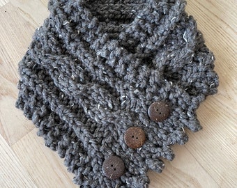Handknit Chunky Cable Scarf, Barley Brown Wool Blend, Outlander Inspired
