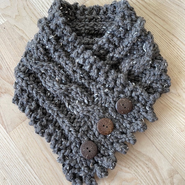 A Handknit Fisherman’s Wife Scarf in soft Barley Brown chunky acrylic and wool yarn for warmth and style,Outlander inspired!