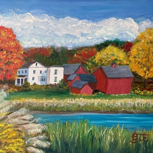 Leetes Island, Guilford,Ct. fine art print,”A Leetes Island Farm”,matted to 3 sizes, from the original oil painting by Barbara Elliott.