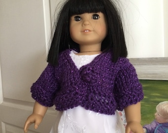 Handknit Sparkly Purple Cardigan for 18" Doll