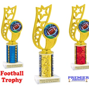 Football trophy with choice of column color.  Great trophy for your school, leagues or just for your favorite football player