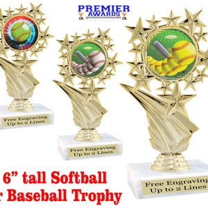 Softball or Baseball trophy.  Great trophy for your team, tournaments, family games, and recreation departments  6&quot; tall