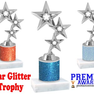 Star trophy with  choice of Glitter column color.  Numerous trophy heights available