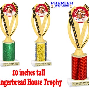 Gingerbread House Decorating.  10&quot; tall trophy with choice of column color.  Great for your Holiday events and contests.