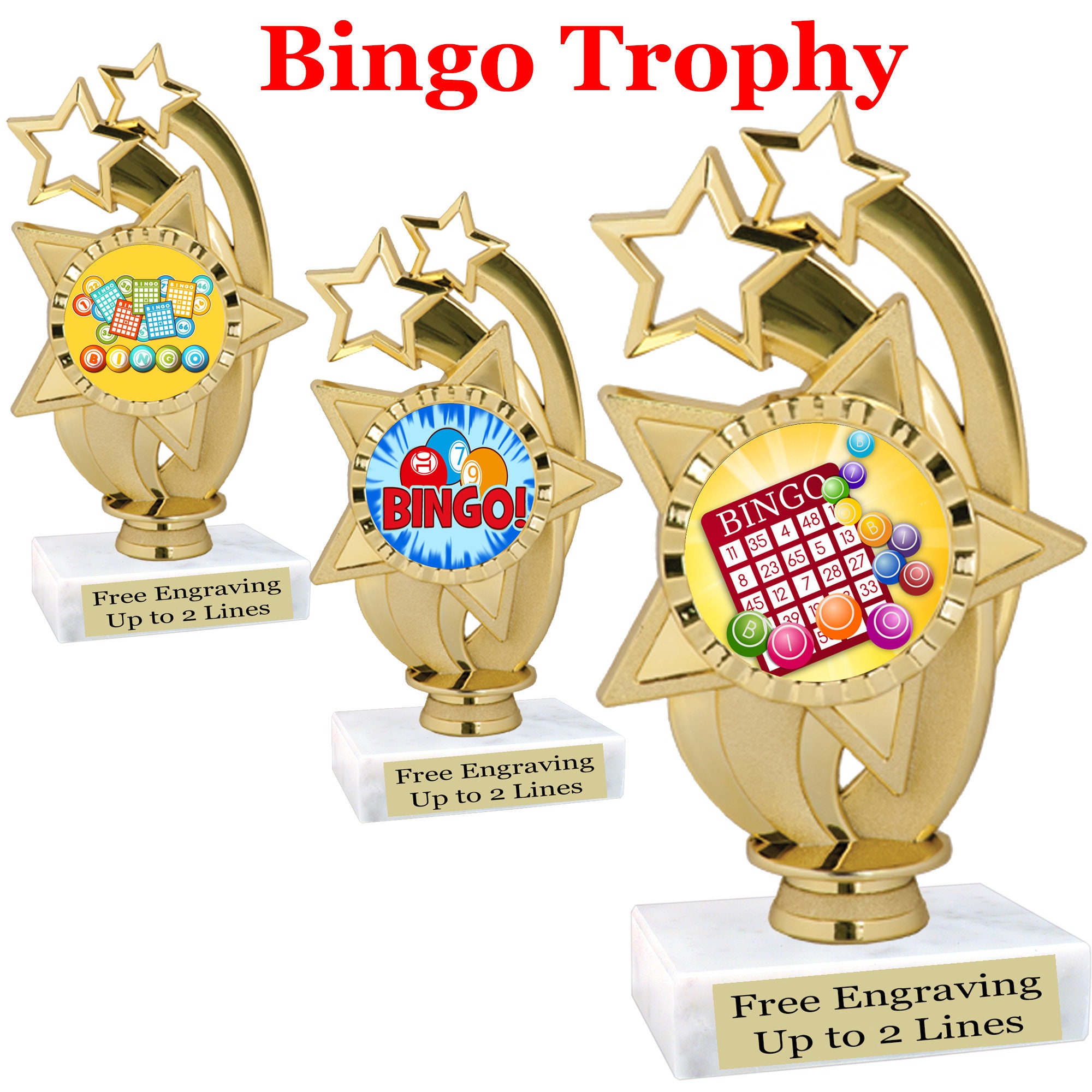 BINGO! trophy. 6tall with choice of insert design. Great award for your  Bingo games and Family Game Nights! 7517