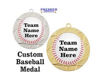 Custom Baseball medal.  Great medal for leagues, schools, teams, neighborhood games and for the favorite player in your life!