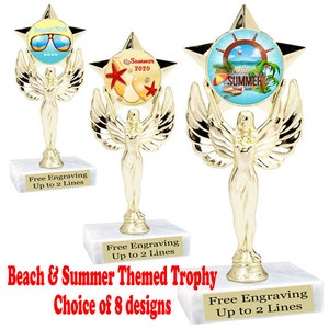 Summer theme trophy.  6&quot; tall trophy with choice of summer insert.  7517