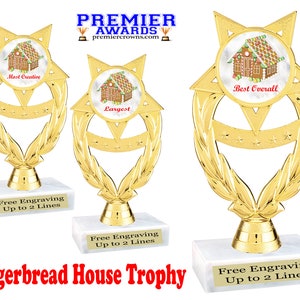 Gingerbread House Decorating.  6&quot; tall trophy with  choice of art work.  Great for your Holiday events!