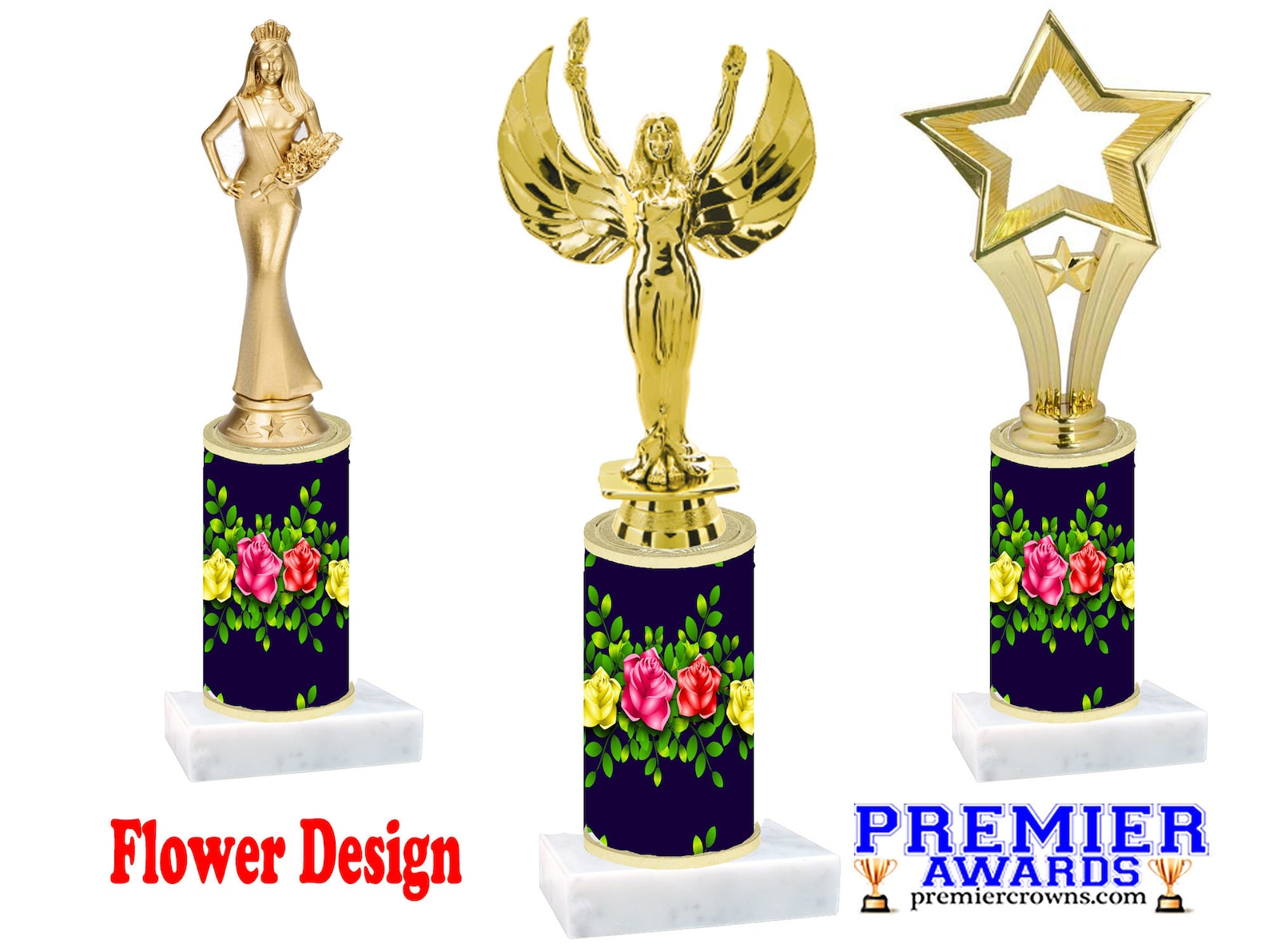 Flowers Design Trophy With Choice of Figure. Numerous Trophy Etsy