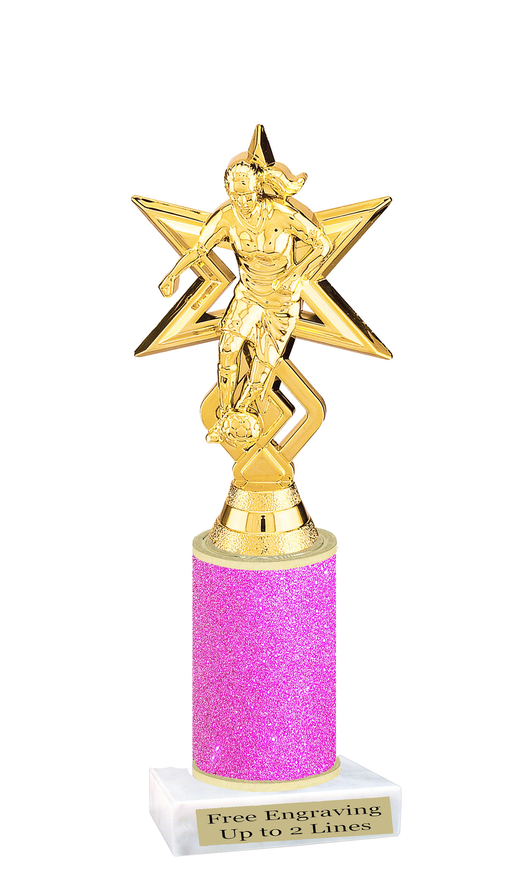 Female Soccer Trophy With Choice of GLITTER Column Color. Numerous ...