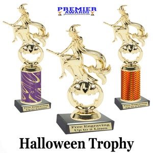 Halloween  trophy.  Great for costume contests, pumpkin carving contests, office parties, and more.  Choice of 6" tall or 10" tall trophy