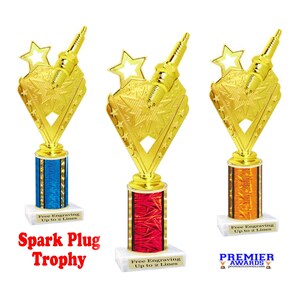Automotive theme trophy.  Great for car shows, racing, mechanics and the car guy in your life. Choice of color and height