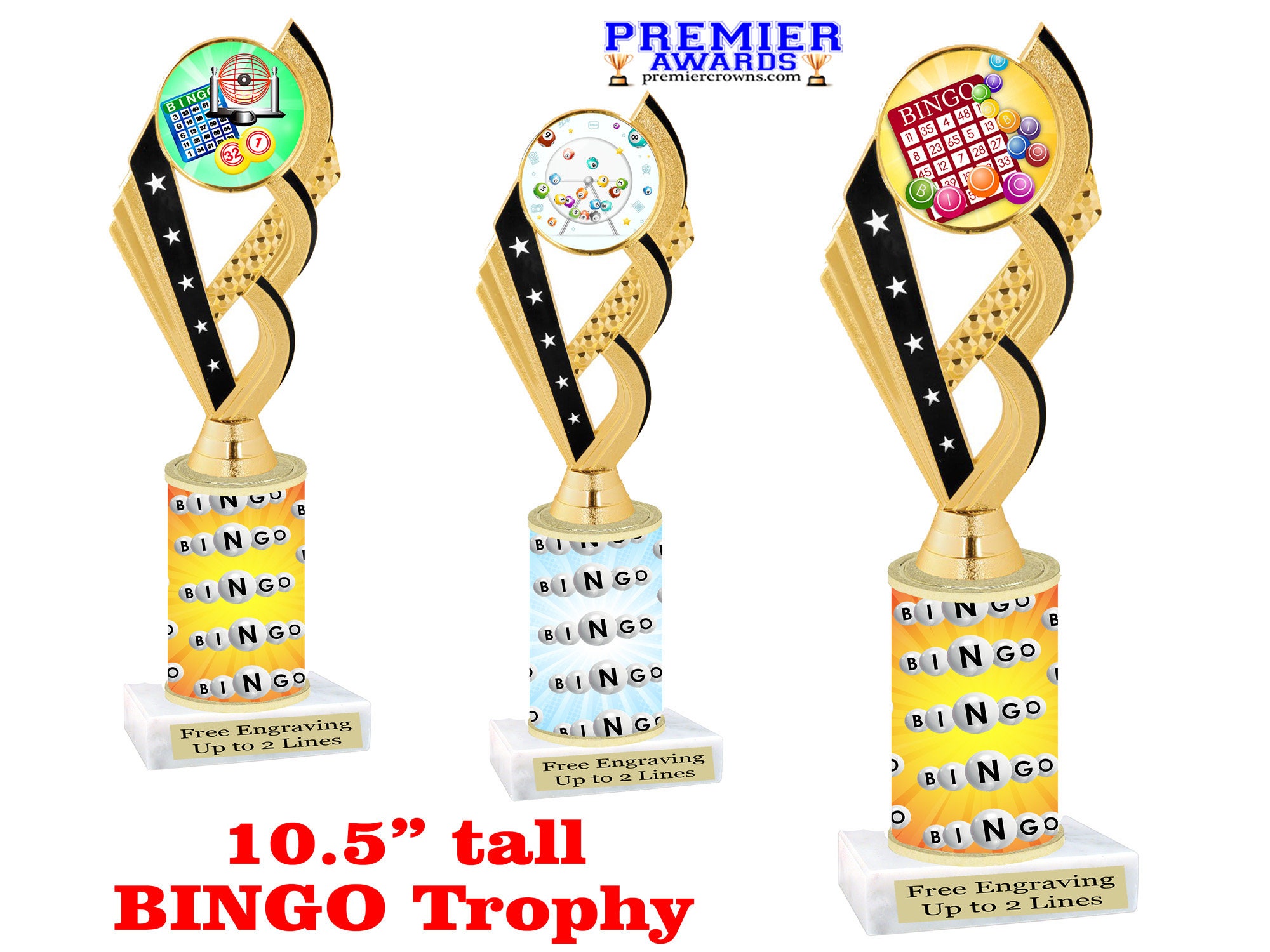 BINGO! trophy. 6tall with choice of insert design. Great award for your  Bingo games and Family Game Nights! 7517