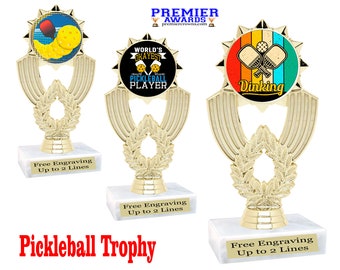 Pickleball trophy.  Great award for sports leagues, recreational departments, schools, and more.  6" tall