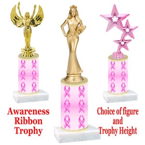 Awareness ribbon design column.  Choice of figure. Numerous trophy heights available