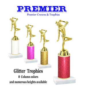 Glitter column  trophy with  figure.  8 Glitter colors and numerous trophy heights available