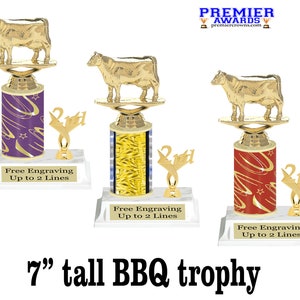 BBQ Cook Off trophy.  7&quot; tall with choice of column color.  Great trophy for BBQ cook off events, BBQ events or just for your great chef!