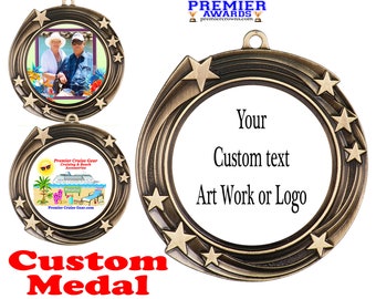 Custom Medal. Add your custom text, logo or art work for a custom medal. Gold medal finish. Includes free neck ribbon and engraving