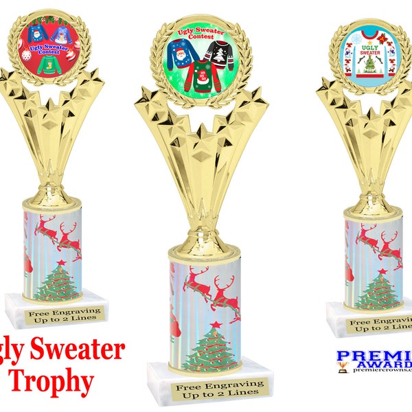 Ugly  Sweater theme trophy. Great award for you Holiday events and parties