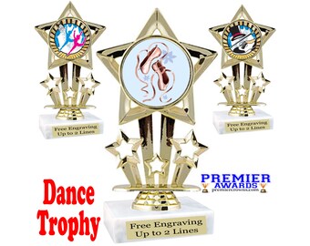 Dance Trophy with choice of art work.  6" tall.  Great award for the dancer in your life.