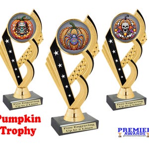Halloween trophy.  Choice of 9 designs. Great for costume contests, pumpkin carving and more.  6&#39; tall.