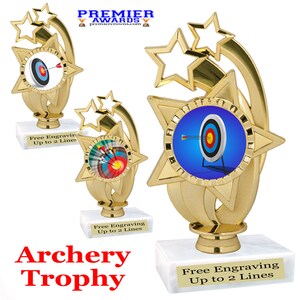 Archery trophy.  6&quot; tall with choice of artwork.  Great for your archery league, schools and favorite archer