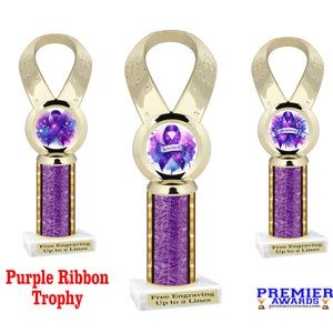 Purple Awareness ribbon trophy.  Choice artwork and trophy height.