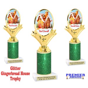 Gingerbread House Contest trophy. Great for your Gingerbread Decorating or building events, contests, competitions and more.  9 categories