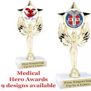 Medical Super Heroine Award Trophy with 3 Lines of Custom Text 