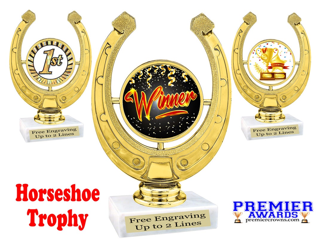Horseshoe Trophy 5 Tall With Choice of 4 Designs. Great Trophy for