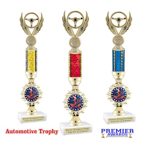Automotive theme trophy.  Great for car shows, racing, mechanics and the car guy in your life. Choice of color and height. 3rd