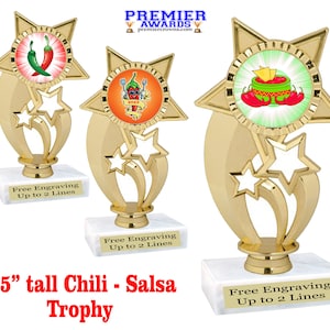 Chili - Salsa - BBQ trophy. 6.5&quot; tall with choice of art work. Great trophy for cook off events, BBQs and more!