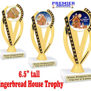 Gingerbread House Decorating.  6.5&quot; tall trophy with  choice of art work.  Great for your Holiday events!