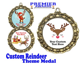 Custom Reindeer theme medal.  Great medal for your Reindeer Runs, Holiday events and more!