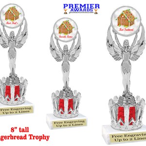 Gingerbread House Decorating.  8&quot; tall trophy with  choice of art work.  Great for your Holiday events!