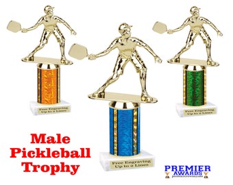 Male Pickleball trophy.  Great award for your team, rec departments and more.  Numerous trophy heights available