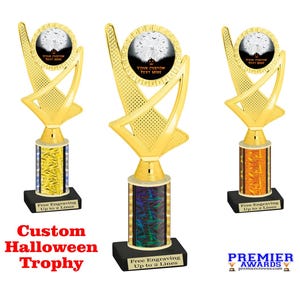 Custom Halloween  trophy.  Great for costume contest, pumpkin carving contests, office parties, and more.  Choice of color and trophy height